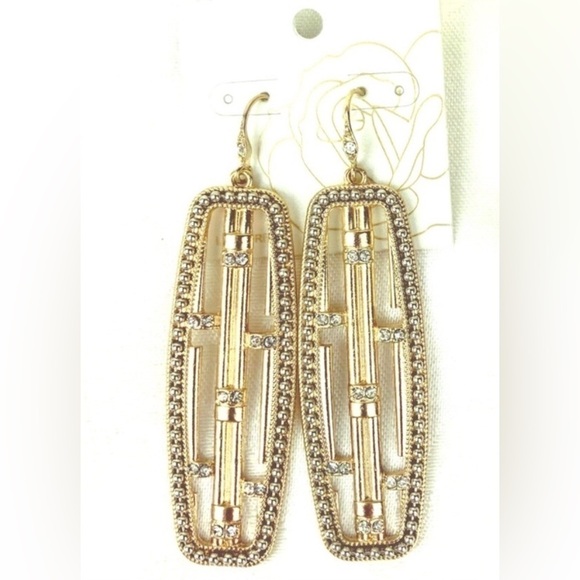 LONG GOLD CRYSTAL STATEMENT EARRINGS #326 - Picture 1 of 2